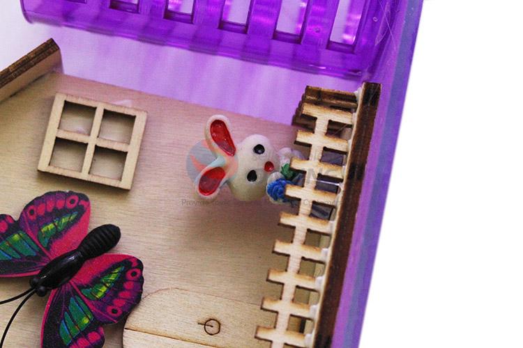 Factory Direct Supply Wooden House Model Craft with Purple Color Pen Container