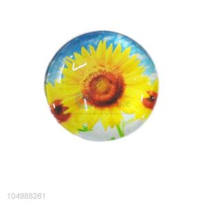 Customized wholesale round epoxy fridge magnet with sunflower pattern