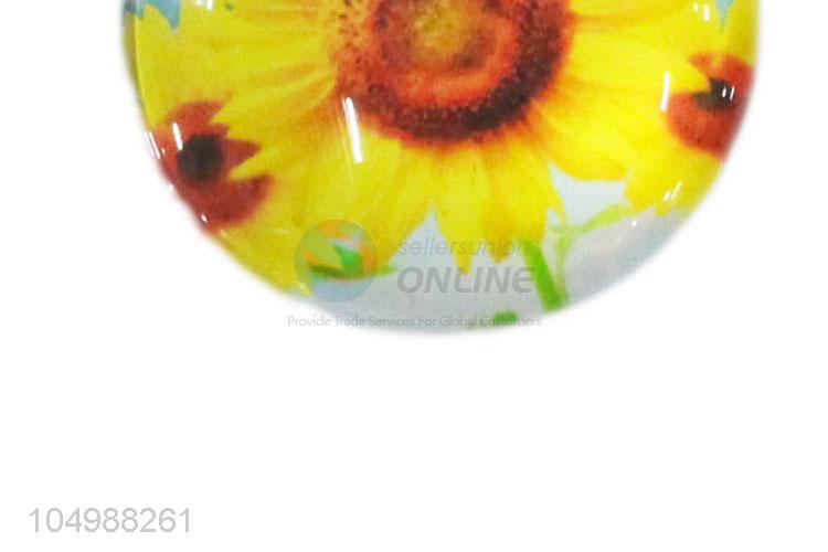 Customized wholesale round epoxy fridge magnet with sunflower pattern