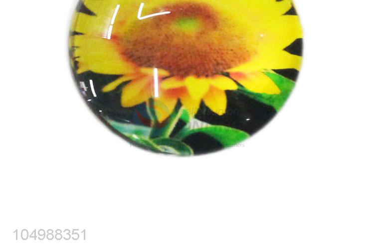 Best selling round epoxy fridge magnet with sunflower pattern