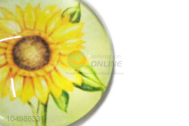 Wholesale custom round epoxy fridge magnet with sunflower pattern