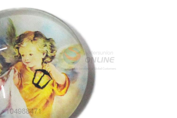 Promotional round epoxy fridge magnet with angel pattern