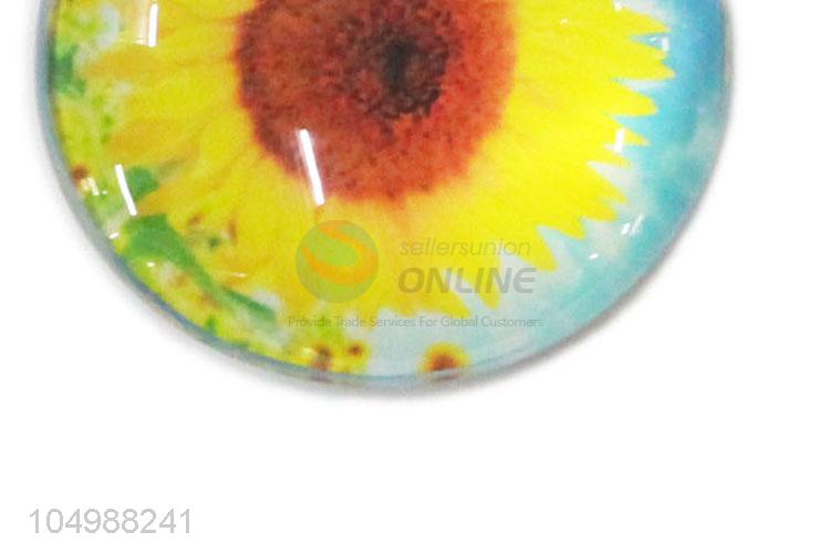 Wholesale new style round epoxy fridge magnet with sunflower pattern