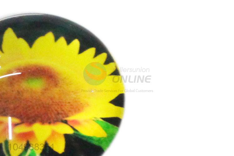 Best selling round epoxy fridge magnet with sunflower pattern