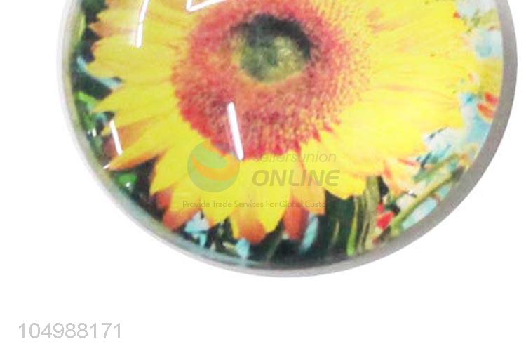 Low price round epoxy fridge magnet with sunflower pattern