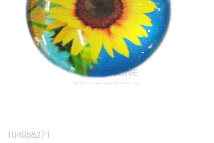 Factory promotional round epoxy fridge magnet with sunflower pattern