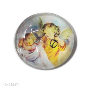 Promotional round epoxy fridge magnet with angel pattern