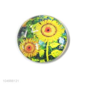 Factory directly sell round epoxy fridge magnet with sunflower pattern