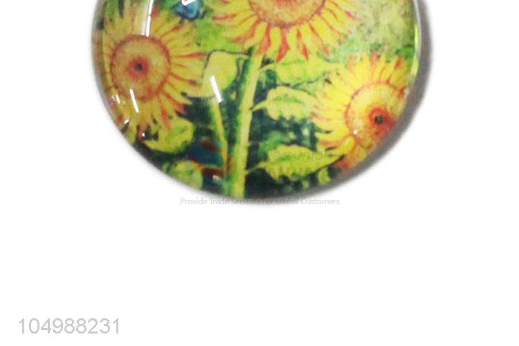 China OEM round epoxy fridge magnet with sunflower pattern