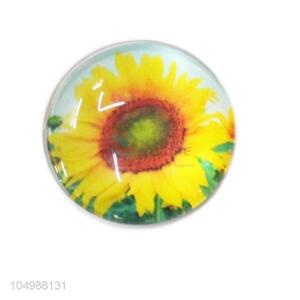 Wholesale cheap round epoxy fridge magnet with sunflower pattern