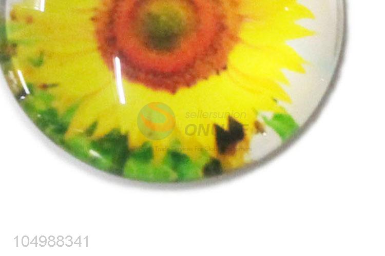 Made in China round epoxy fridge magnet with sunflower pattern