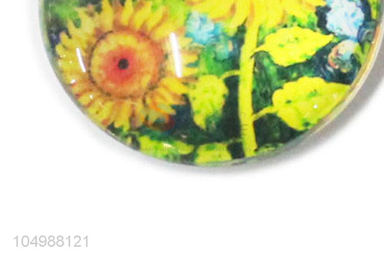 Factory directly sell round epoxy fridge magnet with sunflower pattern