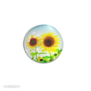 Factory supply round epoxy fridge magnet with sunflower pattern