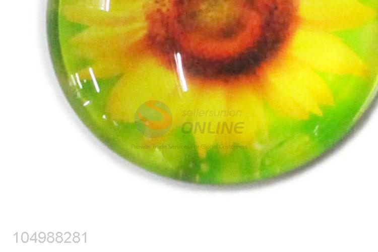 Cheap wholesale round epoxy fridge magnet with sunflower pattern