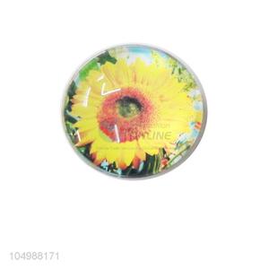 Low price round epoxy fridge magnet with sunflower pattern