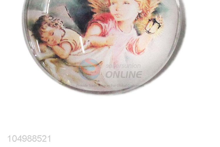 Wholesale low price round epoxy fridge magnet with angel pattern