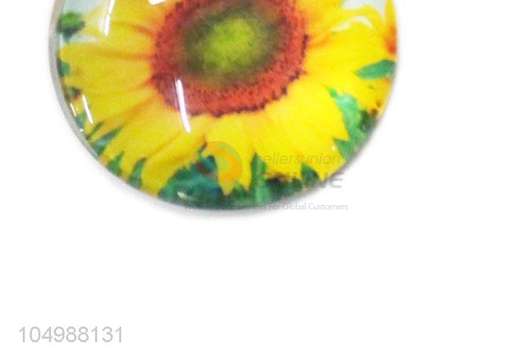 Wholesale cheap round epoxy fridge magnet with sunflower pattern