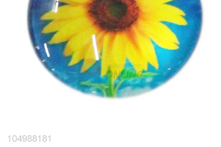 Best selling round epoxy fridge magnet with sunflower pattern