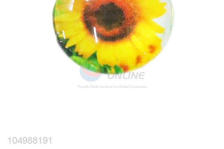 Good quality round epoxy fridge magnet with sunflower pattern