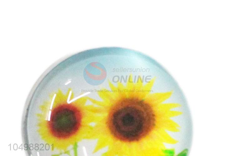 Factory supply round epoxy fridge magnet with sunflower pattern