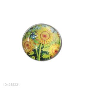 China OEM round epoxy fridge magnet with sunflower pattern