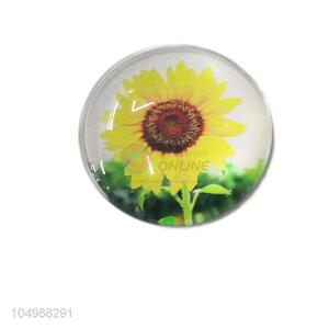 Bottom price round epoxy fridge magnet with sunflower pattern