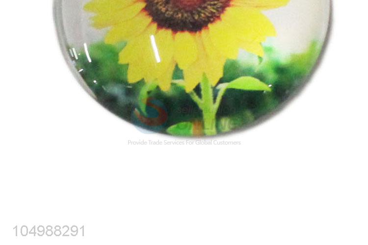 Bottom price round epoxy fridge magnet with sunflower pattern