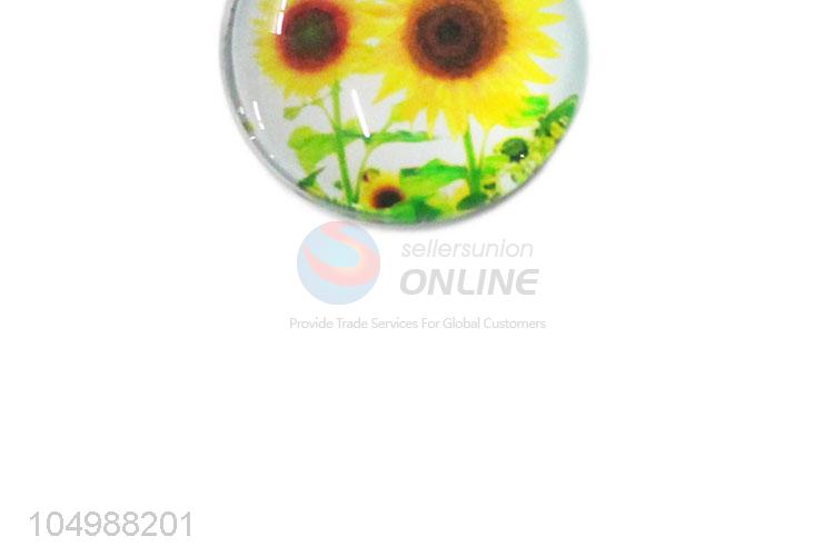 Factory supply round epoxy fridge magnet with sunflower pattern