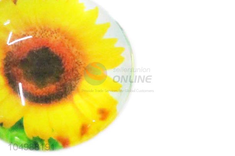 Good quality round epoxy fridge magnet with sunflower pattern