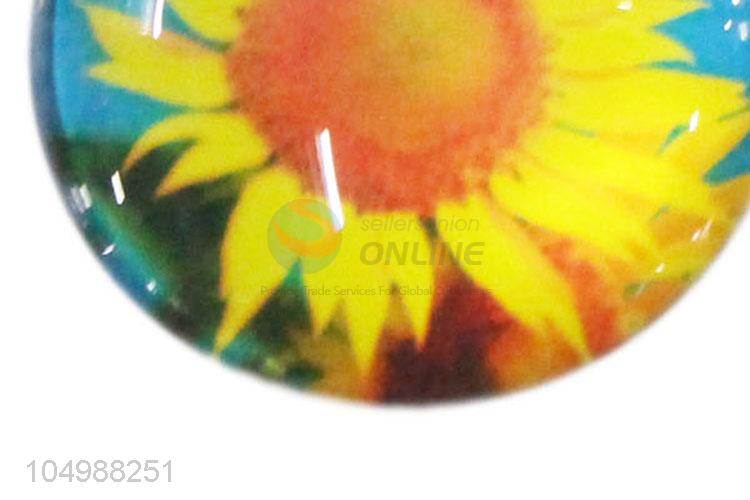 Competitive price round epoxy fridge magnet with sunflower pattern