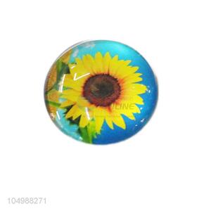 Factory promotional round epoxy fridge magnet with sunflower pattern