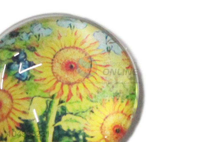 China OEM round epoxy fridge magnet with sunflower pattern