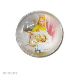 Promotional cheap round epoxy fridge magnet with angel pattern