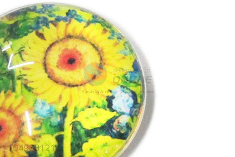 Factory directly sell round epoxy fridge magnet with sunflower pattern