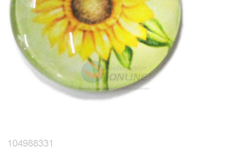 Wholesale custom round epoxy fridge magnet with sunflower pattern