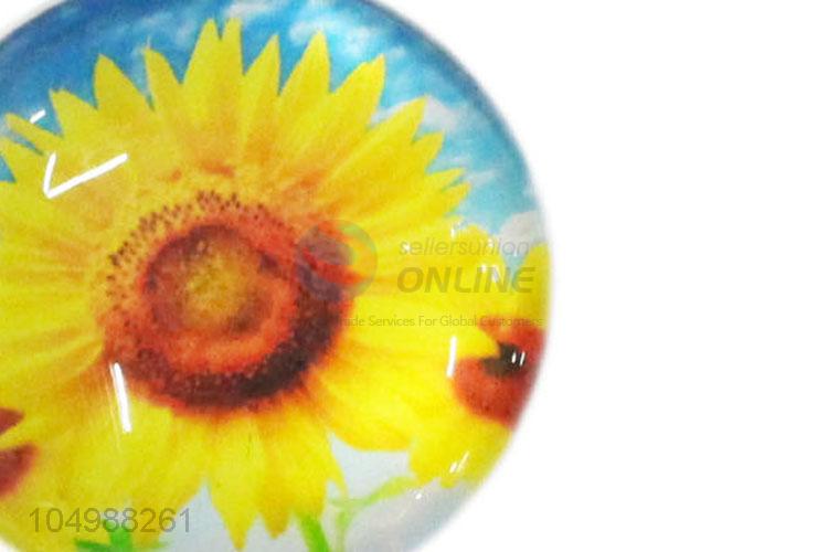 Customized wholesale round epoxy fridge magnet with sunflower pattern