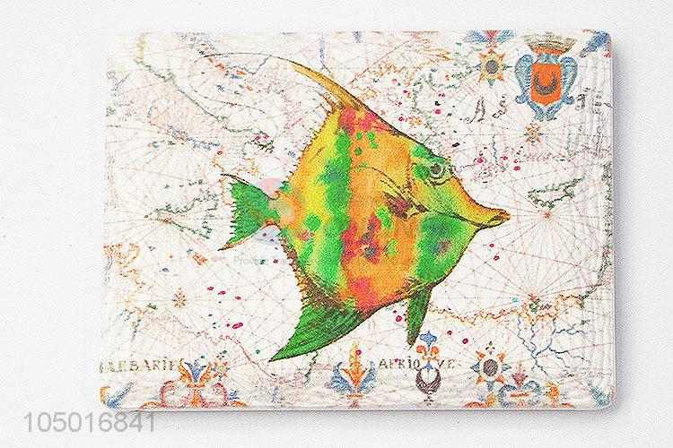 Wholesale cheap rectangle ceramic fridge magnet with fish pattern