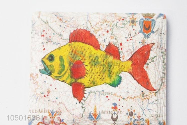 Factory sales rectangle ceramic fridge magnet with fish pattern