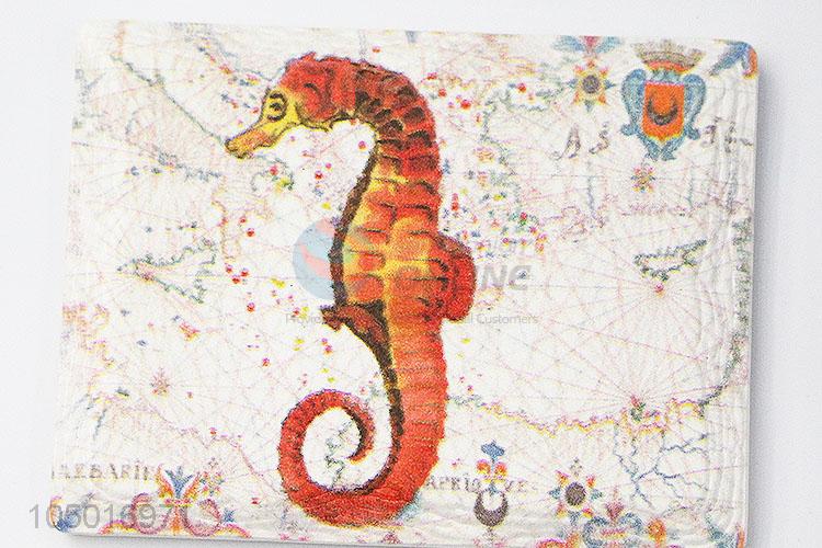 Customized wholesale rectangle ceramic fridge magnet with sea horse pattern