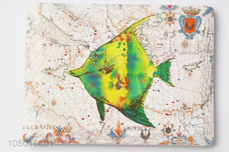 Best selling rectangle ceramic fridge magnet with fish pattern