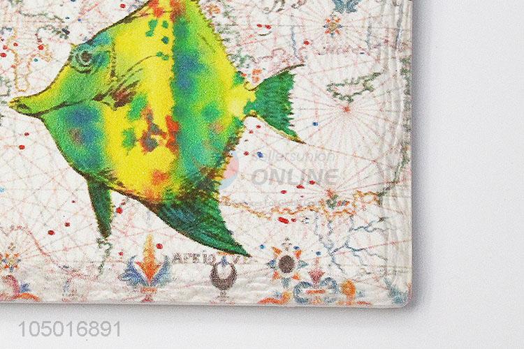 Best selling rectangle ceramic fridge magnet with fish pattern