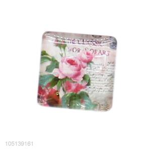 Best selling delicate square flower pattern glass fridge magnet