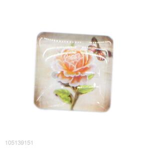 Low price home decor square flower pattern glass epoxy fridge magnet