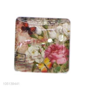 Nice fashion cheap delicate square flower pattern glass fridge magnet