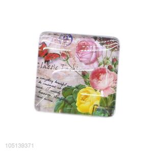 Recent design square flower pattern glass crystal fridge magnet