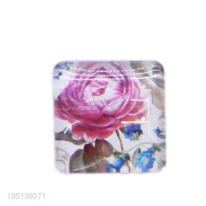 Bottom price home decor square flower pattern glass epoxy fridge magnet