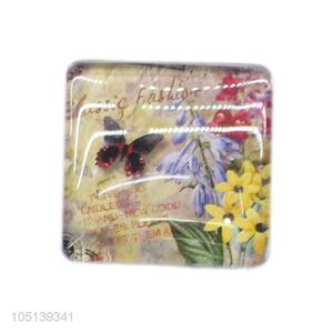 Super quality decorative square flower pattern crystal fridge magnet