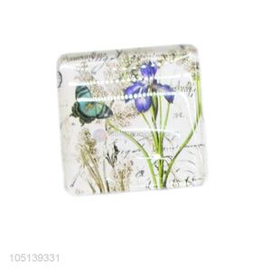 Best selling square flower pattern glass crystal fridge magnet