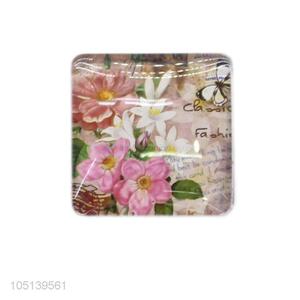 Factory OEM delicate square flower pattern glass fridge magnet