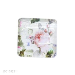 Factory wholesale square flower pattern glass crystal fridge magnet